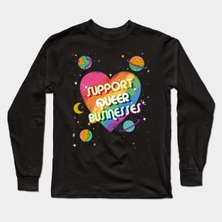 Support queer businesses vintage distressed design with planets Long Sleeve T-Shirt